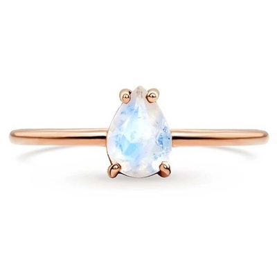 La poire a coupé l'anneau savoureux de Moonstone, 14K Rose Gold Simple Moonstone Ring