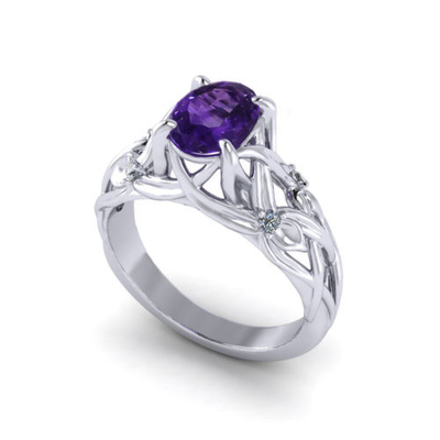 Or blanc floral de Ring In 14k d'améthyste, améthyste de 6x8mm, diamant .06cttw