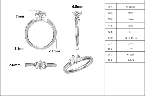 La fleur a coupé l'or blanc Ring Moissanite Engagement de Ring Unique 14KN d'engagement de Moissanite   Anneau