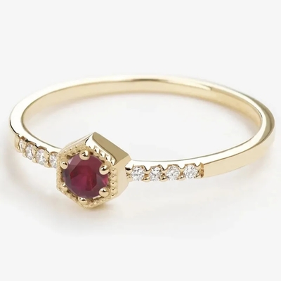 Engagement minimal Ring Dainty Unique de Sterling Silver Natural Ruby Hexagon de cadeau