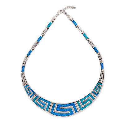 925 avec le modèle unique de Sterling Silver Greek conçoit le collier rond de méandre opale de Bule