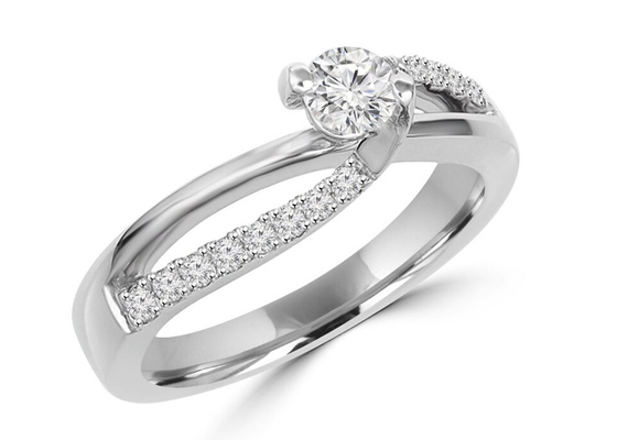 Fourche plaçant la coupe ronde Diamond Ring, 0.46ct 5mm Diamond Solid Gold Ring