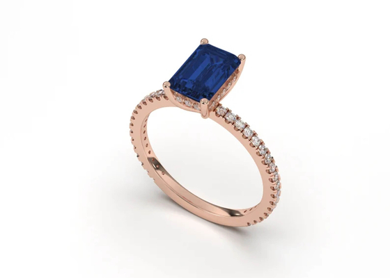 Taille bleue de Sapphire Real Diamond Jewellery Ring Emerald Cut 8×6mm