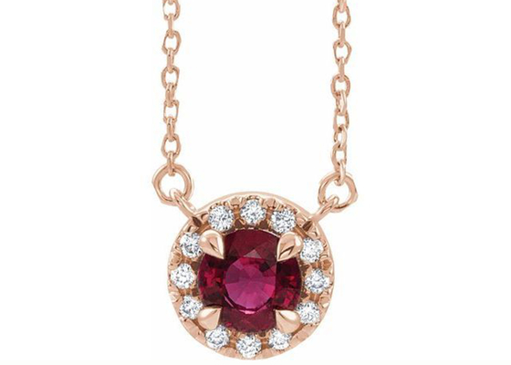 14K or Ruby Pendant Necklace Round Cut naturel avec des pierres de halo de 0.6ct 5mm