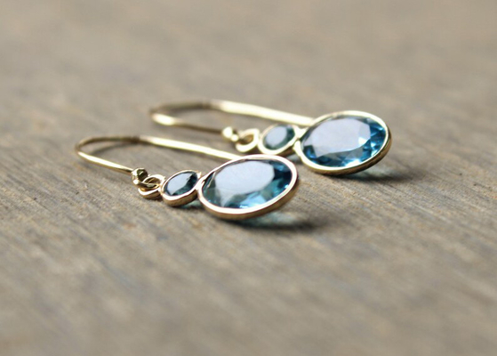 Bijoux faits main de l'or 14k jaune, boucles d'oreille naturelles Topaz Gemstone de l'or 14k jaune