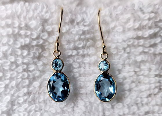 Bijoux faits main de l'or 14k jaune, boucles d'oreille naturelles Topaz Gemstone de l'or 14k jaune
