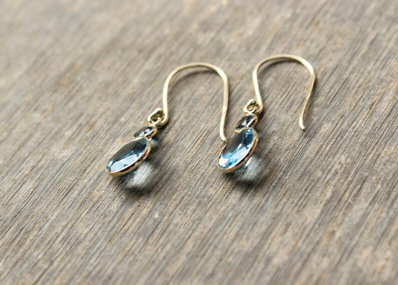 Bijoux faits main de l'or 14k jaune, boucles d'oreille naturelles Topaz Gemstone de l'or 14k jaune