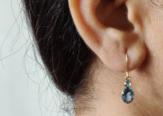 Bijoux faits main de l'or 14k jaune, boucles d'oreille naturelles Topaz Gemstone de l'or 14k jaune