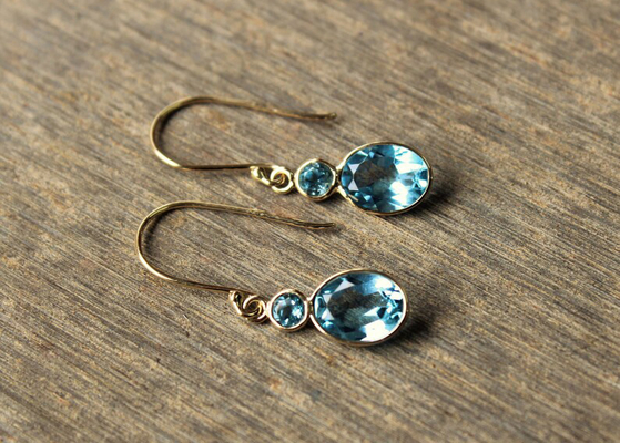 Bijoux faits main de l'or 14k jaune, boucles d'oreille naturelles Topaz Gemstone de l'or 14k jaune