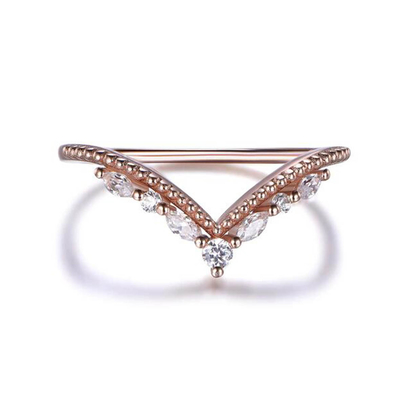 Bijoux en or rose 14 carats Bague de fiançailles pour femme Diamant rond poire