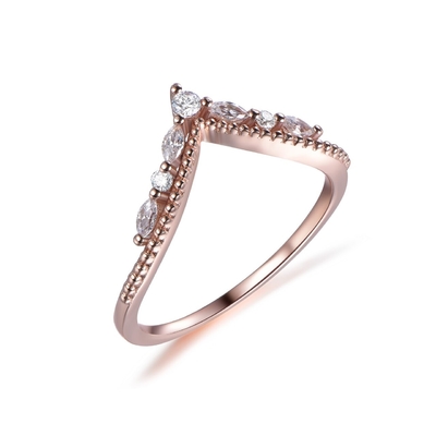Bijoux en or rose 14 carats Bague de fiançailles pour femme Diamant rond poire
