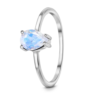 La poire a coupé l'anneau savoureux de Moonstone, 14K Rose Gold Simple Moonstone Ring