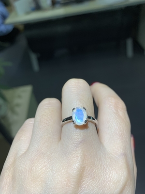 l'ovale de l'or 14K blanc a coupé des anneaux de Ring With CZ d'anniversaire de femmes d'engagement de Moonstone