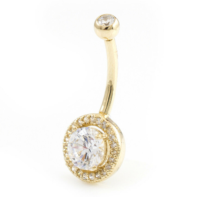 Bijoux solides de corps de Ring With Real Diamond 16g de nombril de l'or 14k