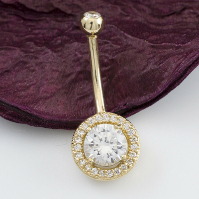 Bijoux solides de corps de Ring With Real Diamond 16g de nombril de l'or 14k