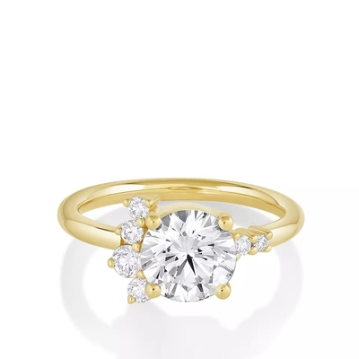 vraies bagues à diamant de diamant d'arrangement d'or massif rond de la bague de fiançailles 14K pour des femmes d'engagement