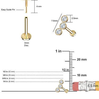 L'encadrement de triple de Milgrain a fileté l'or naturel arrière plat de Diamond Piercing Jewelry 14K de goujon