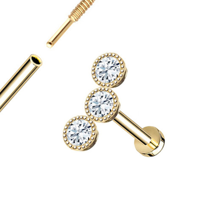 L'encadrement de triple de Milgrain a fileté l'or naturel arrière plat de Diamond Piercing Jewelry 14K de goujon
