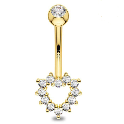 Anneau creux de nombril de la CZ de coeur, anneau de nombril des bijoux 14G de corps de l'or 14K