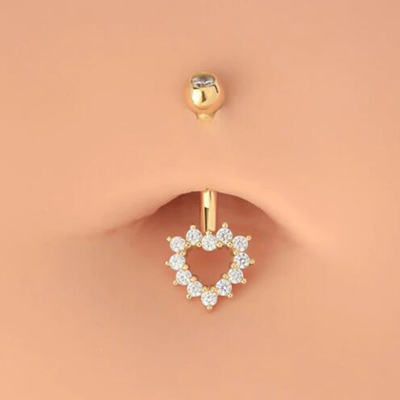 Anneau creux de nombril de la CZ de coeur, anneau de nombril des bijoux 14G de corps de l'or 14K