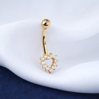 Anneau creux de nombril de la CZ de coeur, anneau de nombril des bijoux 14G de corps de l'or 14K