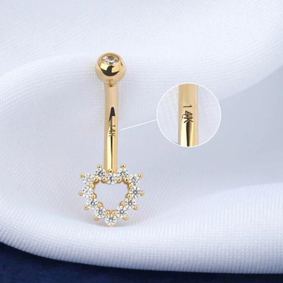 Anneau creux de nombril de la CZ de coeur, anneau de nombril des bijoux 14G de corps de l'or 14K