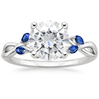 Or blanc de l'anneau 18K de Marquise Cut Blue Moissanite Wedding avec le diamant développé par laboratoire