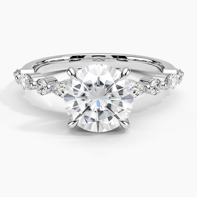 14K / coupe de l'or massif 18K vraie VVS Diamond Moissanite Ring Round Brilliant blanc