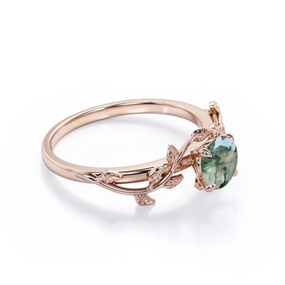 La nature a inspiré Moss Agate Solitaire Engagement Ring vert naturel Forest Ring