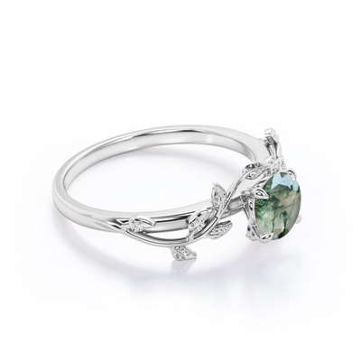 La nature a inspiré Moss Agate Solitaire Engagement Ring vert naturel Forest Ring