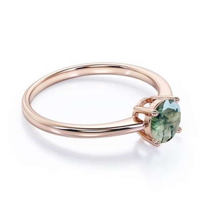 Le rond en pierre mono de cathédrale forment la bague de fiançailles dendritique transparente naturelle d'ensemble de fourche de Moss Green Agate 4