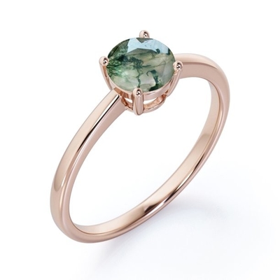 Le rond en pierre mono de cathédrale forment la bague de fiançailles dendritique transparente naturelle d'ensemble de fourche de Moss Green Agate 4