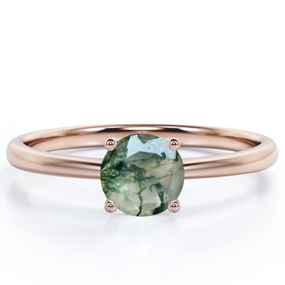 Le rond en pierre mono de cathédrale forment la bague de fiançailles dendritique transparente naturelle d'ensemble de fourche de Moss Green Agate 4