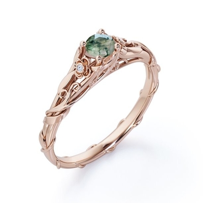 Future coupe de rond florale actuelle passée de carat de l'encadrement 0,55 Moss Green Agate et vigne transparents naturels Engagemen de Moissanite