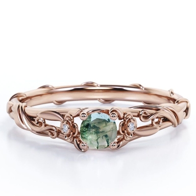 Future coupe de rond florale actuelle passée de carat de l'encadrement 0,55 Moss Green Agate et vigne transparents naturels Engagemen de Moissanite