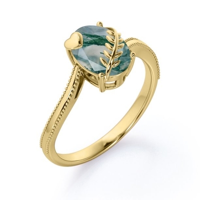 Moss Agate Gemstone Genuine naturel 925 Sterling Silver Ring pour le cerf-volant de femmes a coupé l'anneau des femmes