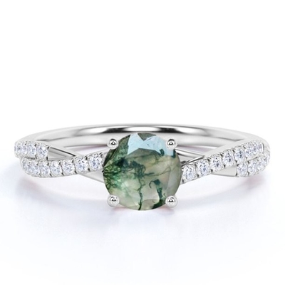 Anneau naturel de groupe de mariage de la CZ de fleur de Moss Agate Flower Shape Marquise