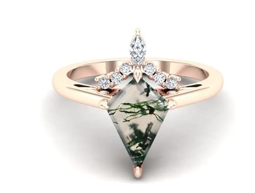 Coupe ronde Moss Green Agate et CZ de Chevron de carat en filigrane du diadème 0,6 épousant Ring Set en Rose Gold