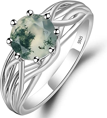 Anneau naturel de groupe de mariage de la CZ de fleur de Moss Agate Flower Shape Marquise