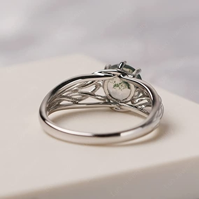 925 Sterling Silver Round Cut 7 millimètres Moss Agate Ring Personalized Promise Ring Abstract Ring pour des femmes