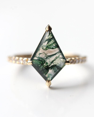 Or de Ring Set For Women In d'engagement de Moss Agate Modern Prism Shape