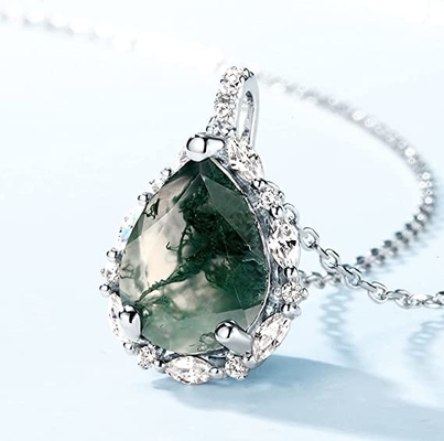 Feuille inspirée naturelle solide Moss Agate Jewelry Cluster Emerald de Rose Gold 1.25ct aquatique