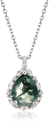 Cadeau naturel de bijoux de mariage de fiançailles de gemmes de vert d'anniversaire de Moss Agate 925 Sterling Silver Pendant Necklace For