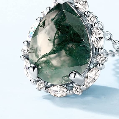 Moss Agate Emerald Ring Set, anneau de mariage de promesse de cadeau de bijoux d'anniversaire