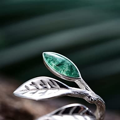 Feuille inspirée naturelle solide Moss Agate Jewelry Cluster Emerald de Rose Gold 1.25ct aquatique