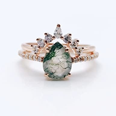 Feuille inspirée naturelle solide Moss Agate Jewelry Cluster Emerald de Rose Gold 1.25ct aquatique