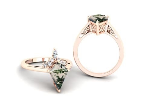 Moss Agate Ring véritable vert, belles femmes de pierre gemme sonnent