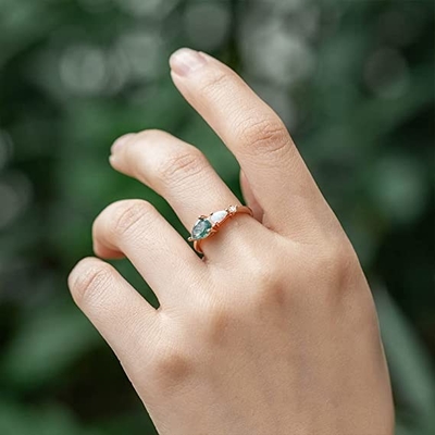 Moss Agate Ring véritable vert, belles femmes de pierre gemme sonnent