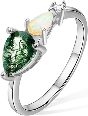 L'hexagone a coupé Moss Agate Vintage Unique Moissanite naturel Ring For Art Deco nuptiale