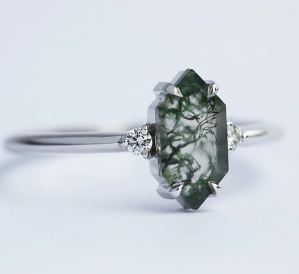 Moss Agate Ring véritable vert, belles femmes de pierre gemme sonnent